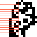 Highlights the first byte of each row of Hello Kitty